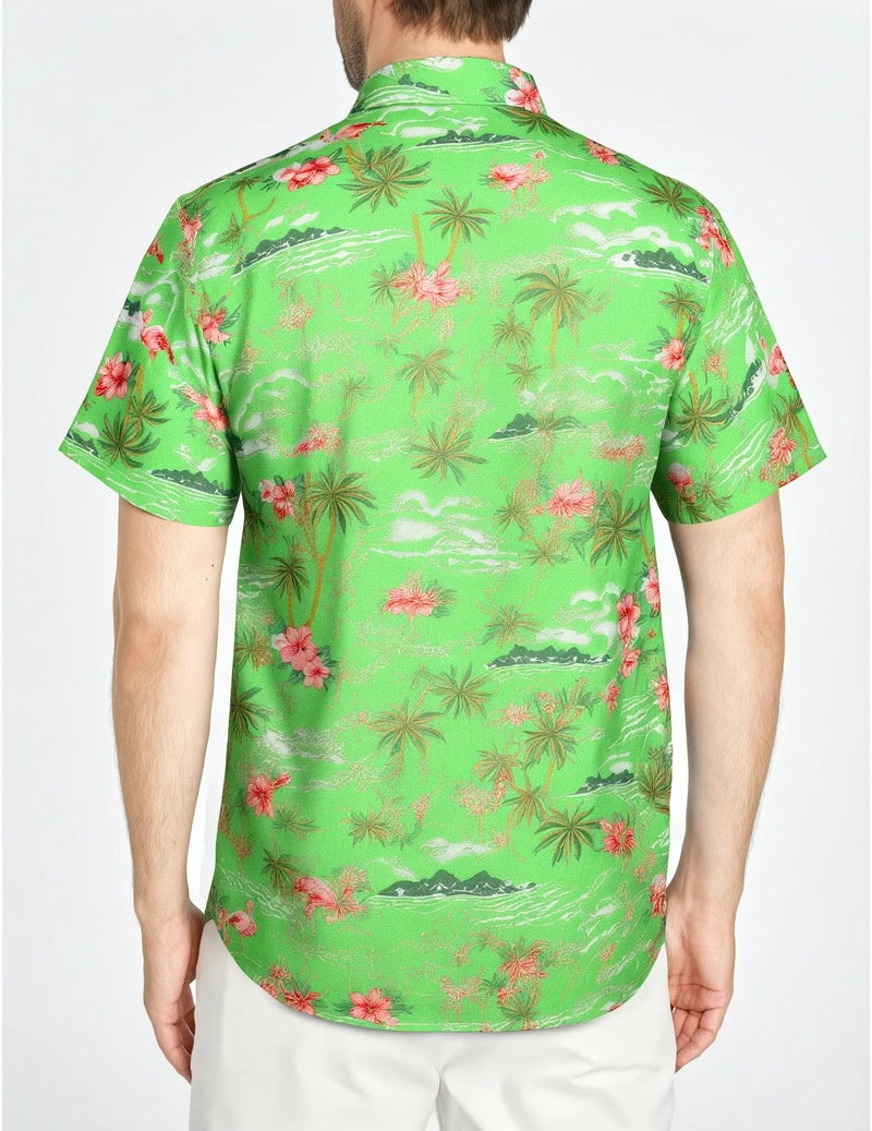 SSLR Mens Hawaiian Shirt Flamingos Casual Short Sleeve Button Down Shirts Aloha Shirt (Large, Light Green) - Image 2